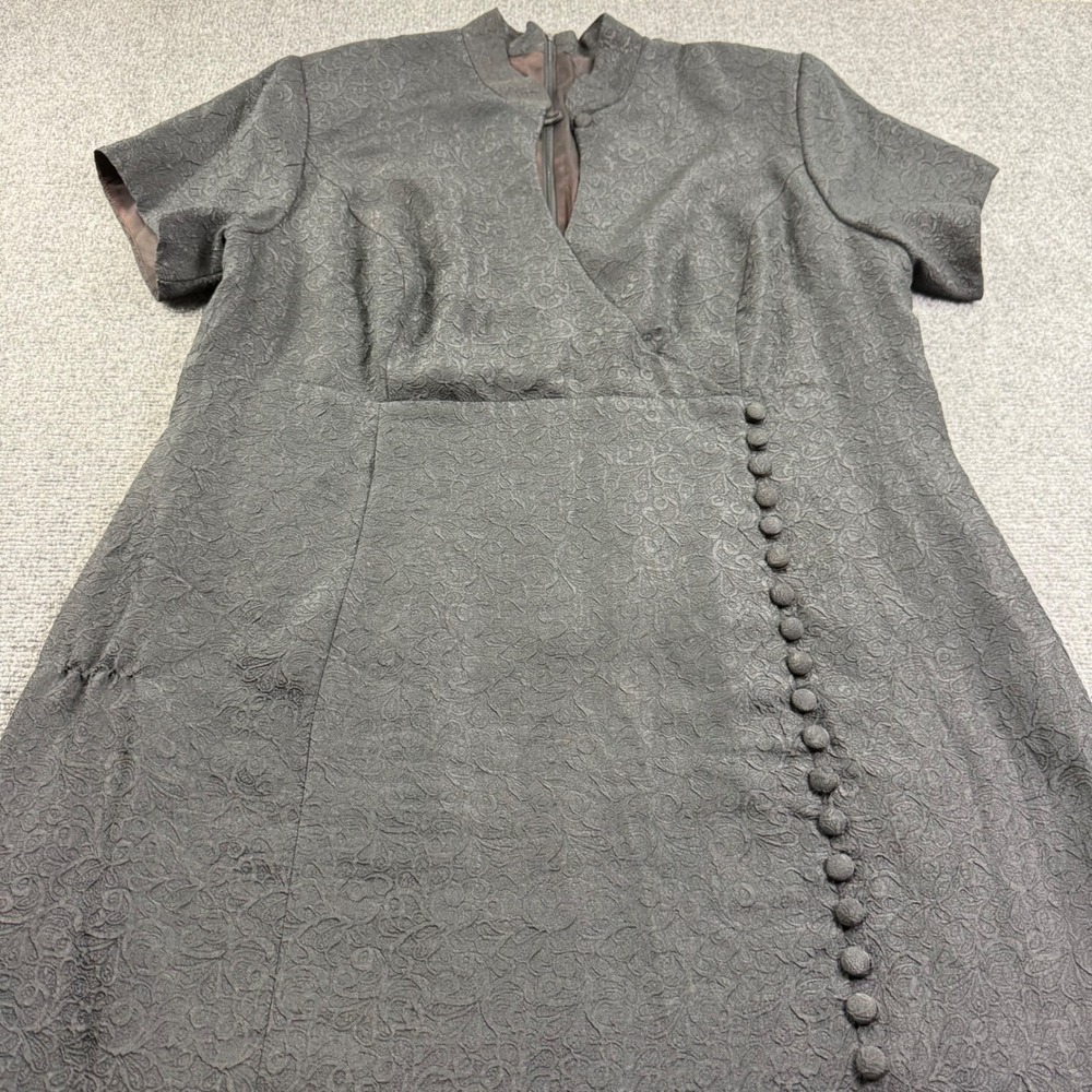 Envy Dress 24W Black Jacquard Mandarin Collar Frog Closure Women